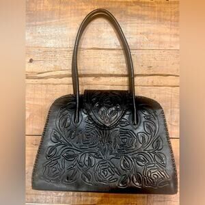Alexis David Tooled Black Leather Handmade in Mexico Shoulder Bag EUC